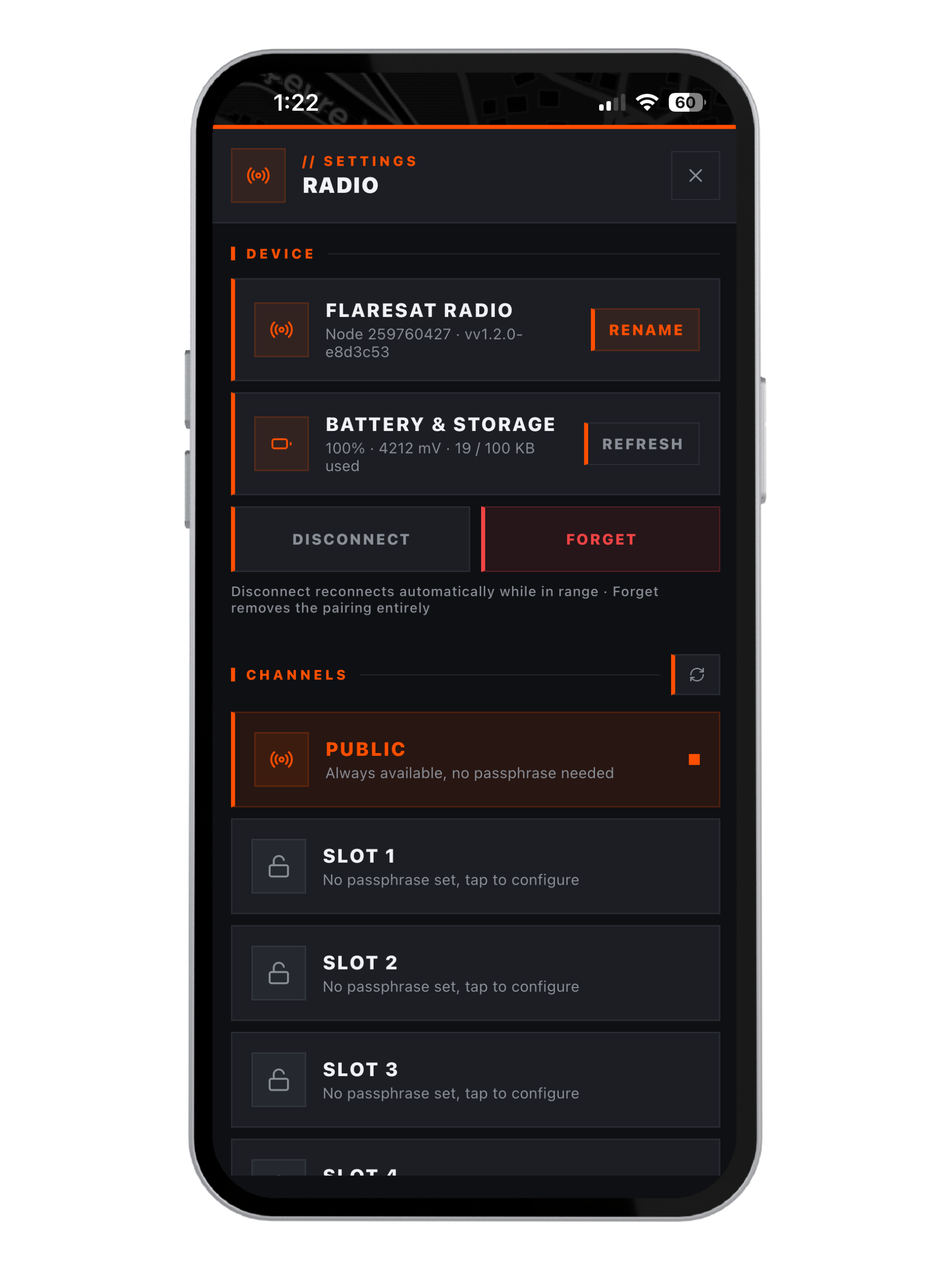 Flaresat radio control settings